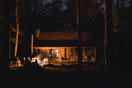 people camping in forest with bonfire thumbnail