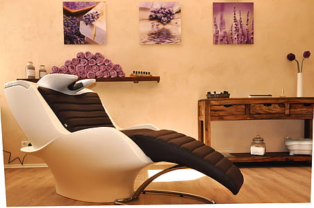 white and brown saloon chair with wash bowl thumbnail