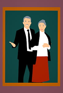 Illustrated portrait of grandparents in a frame. thumbnail