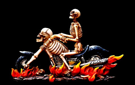 skeleton riding motorcycle on fire illustration thumbnail