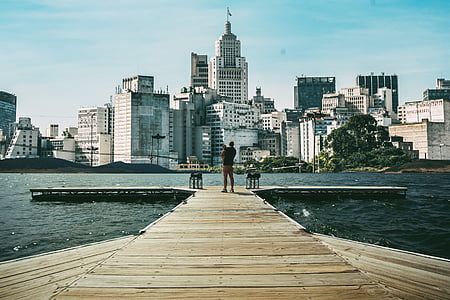person standing on brown wooden dock thumbnail