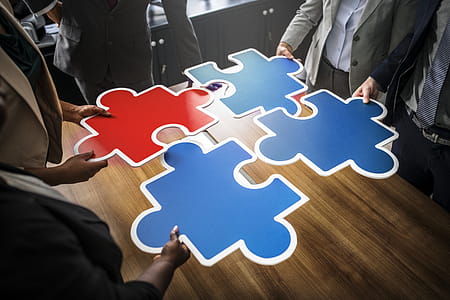 Red and Three Blue Jigsaw Puzzles thumbnail