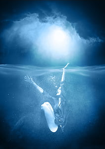 woman under water and white clouds illustration thumbnail