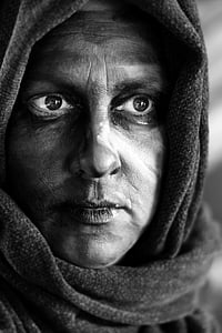 grayscale photo of person wearing hijab headdress thumbnail