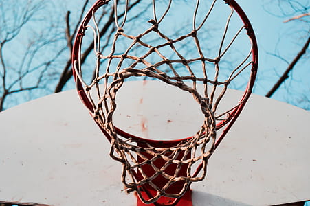 low-angle photo of black and white basketball ring thumbnail