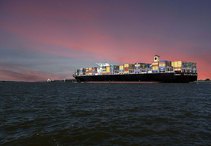 black cargo ship at the sea thumbnail