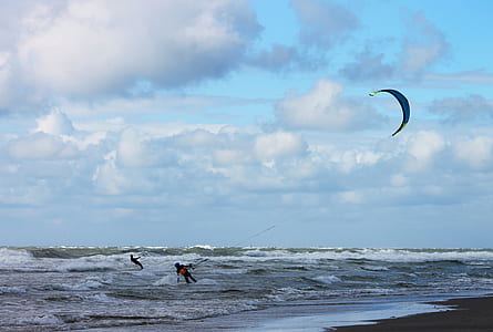 two person parasailing on beach thumbnail