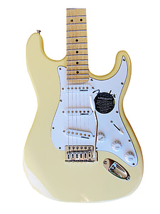 beige and white stratocaster guitar thumbnail