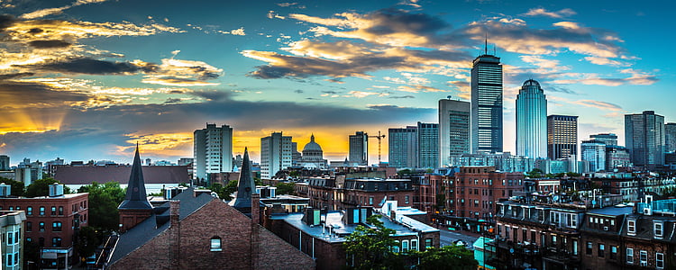 aerial photo of city skyline during sunrise thumbnail