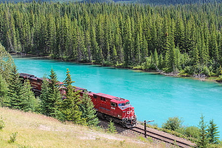 red train passing the railways thumbnail