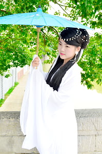 woman with white dress and blue umbrella thumbnail