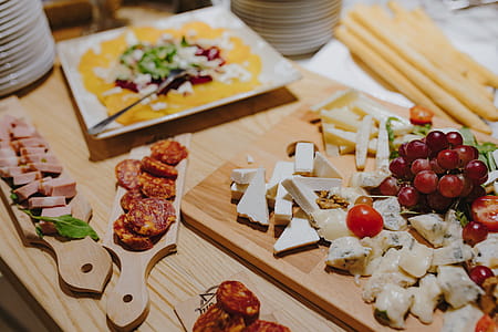 Catering banquet table with different food snacks and appetizers thumbnail