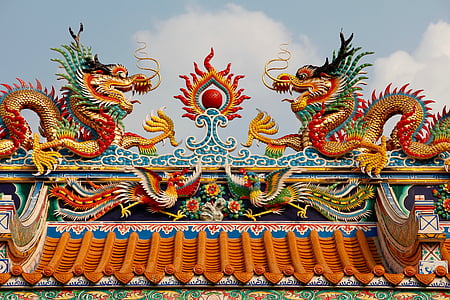orange, teal, and red dragon decors thumbnail