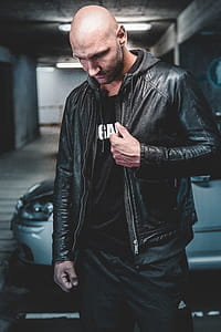 Man Wearing Black Leather Jacket thumbnail