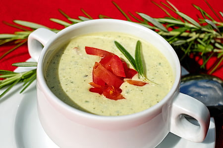 white ceramic soup bowl with green soupe thumbnail