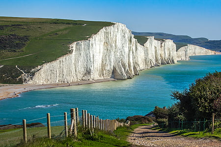 photo of white and green mountain range beside body of water thumbnail