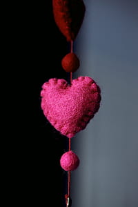 selective focus photography of pink heart cushion hanging decor thumbnail