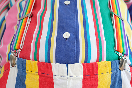 blue, green, white, red stripes button-up top with bottoms set close-up photo thumbnail