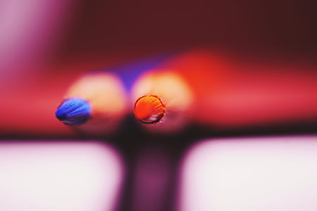 macro photography of red and blue pencils thumbnail