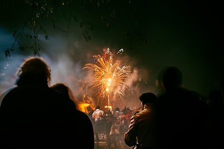 long-exposure of people watching fireworks at night thumbnail