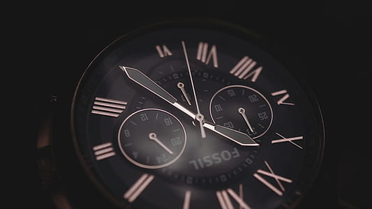 Round Black Fossil Chronograph Watch thumbnail