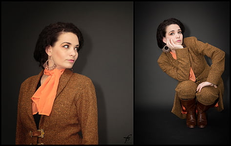 women's brown shawl lapel suit jacket collage thumbnail