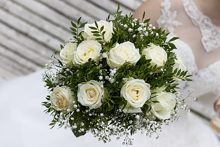person holding white roses thumbnail