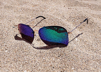 photo of green flash tinted aviator-style sunglasses on sand thumbnail