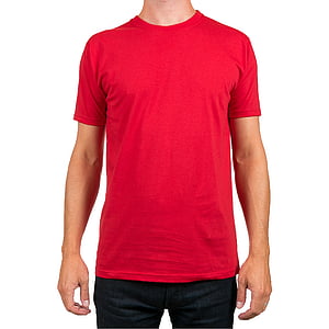 man in red crew-neck t-shirt and black bottoms thumbnail