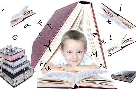 boy in white shirt with books thumbnail