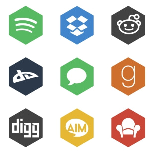 Miu hexagon flat social svg vector icon sets