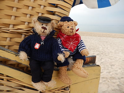 two teddy beards on rail thumbnail