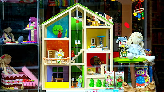 white wooden 3-storey doll house thumbnail