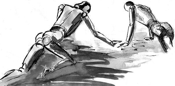 artwork sketch of two person leaning on ground thumbnail