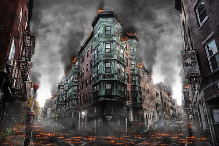 green and beige building on fire thumbnail
