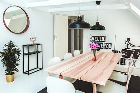 rectangular brown wooden dining table thumbnail