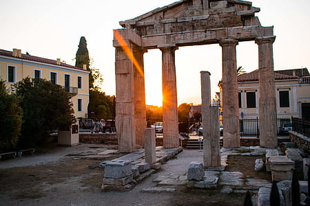 An ancient Greek monument, with a great sunset view. thumbnail