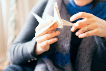 Origami bird in hands thumbnail