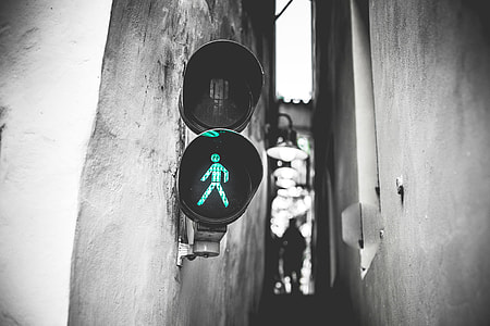 Green Traffic Light Walk Signal in Prague Narrowest Street thumbnail