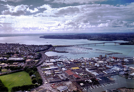 Auckland Harbour Landscape in New Zealand with clouds and sky thumbnail