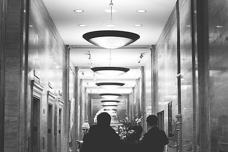 grayscale photograph of hallway thumbnail