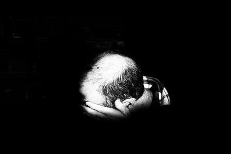 grayscale photo of men's head thumbnail
