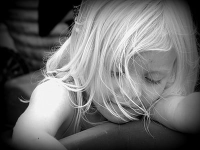 grayscale photo of girl with blonde hair thumbnail