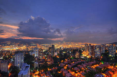 aerial photography of city buildings and lights during night time thumbnail