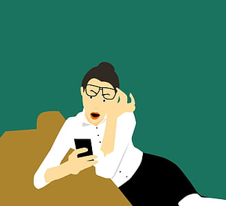 Illustration of business woman on mobile phone. thumbnail