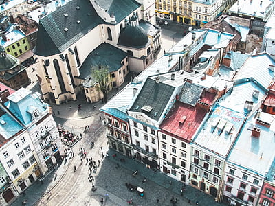 city, bird's eye view, people, street thumbnail