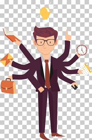 Job Business Employment Entrepreneurship, Busy cartoon business people, illustration of man wearing burgundy suit with many hands PNG clipart