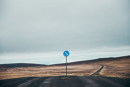 Keep Right Arrow road sign on a desert highway thumbnail