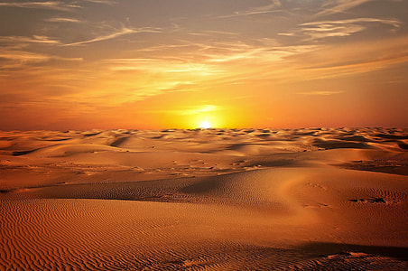 sunset, Desert, landscape, sand, sky, sun thumbnail