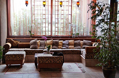 view of brown and white lace sectional sofa thumbnail